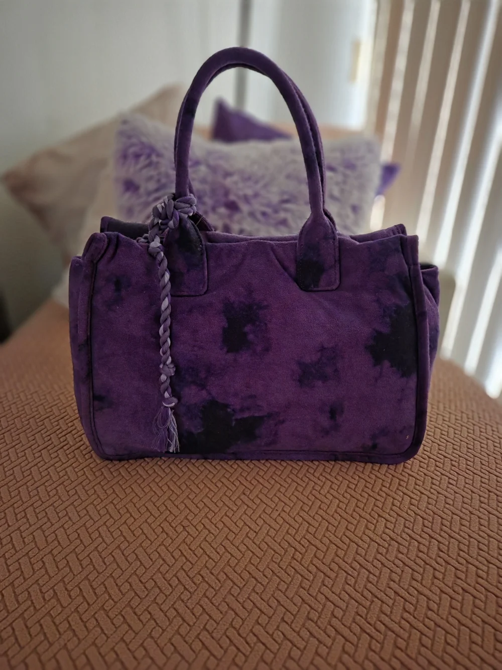 Purple Velvet Tote Bag - Elegant Women's Handbag